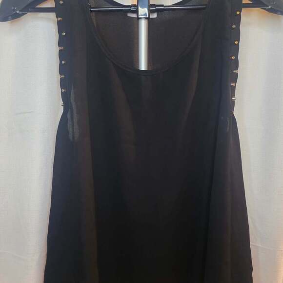 Unbranded Tops - Black Sheer Sleeveless Blouse with Gold Stud Embellishments Medium